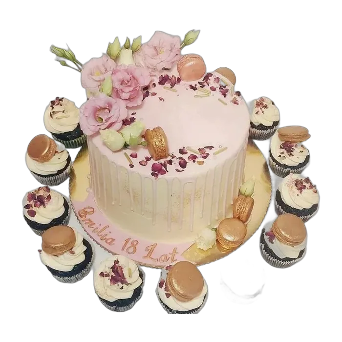 Tort z różami i cupcakes